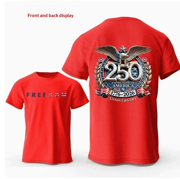 T-shirt homme rouge avec impression 3D aigle et motif 250e anniversaire 1776-2026