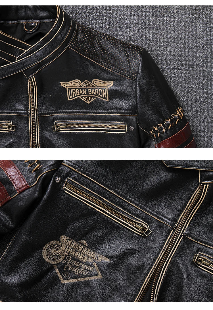 Veste Moto Homme Cuir Vachette Véritable - Style Vintage Biker | MONASTORESHOP.COM