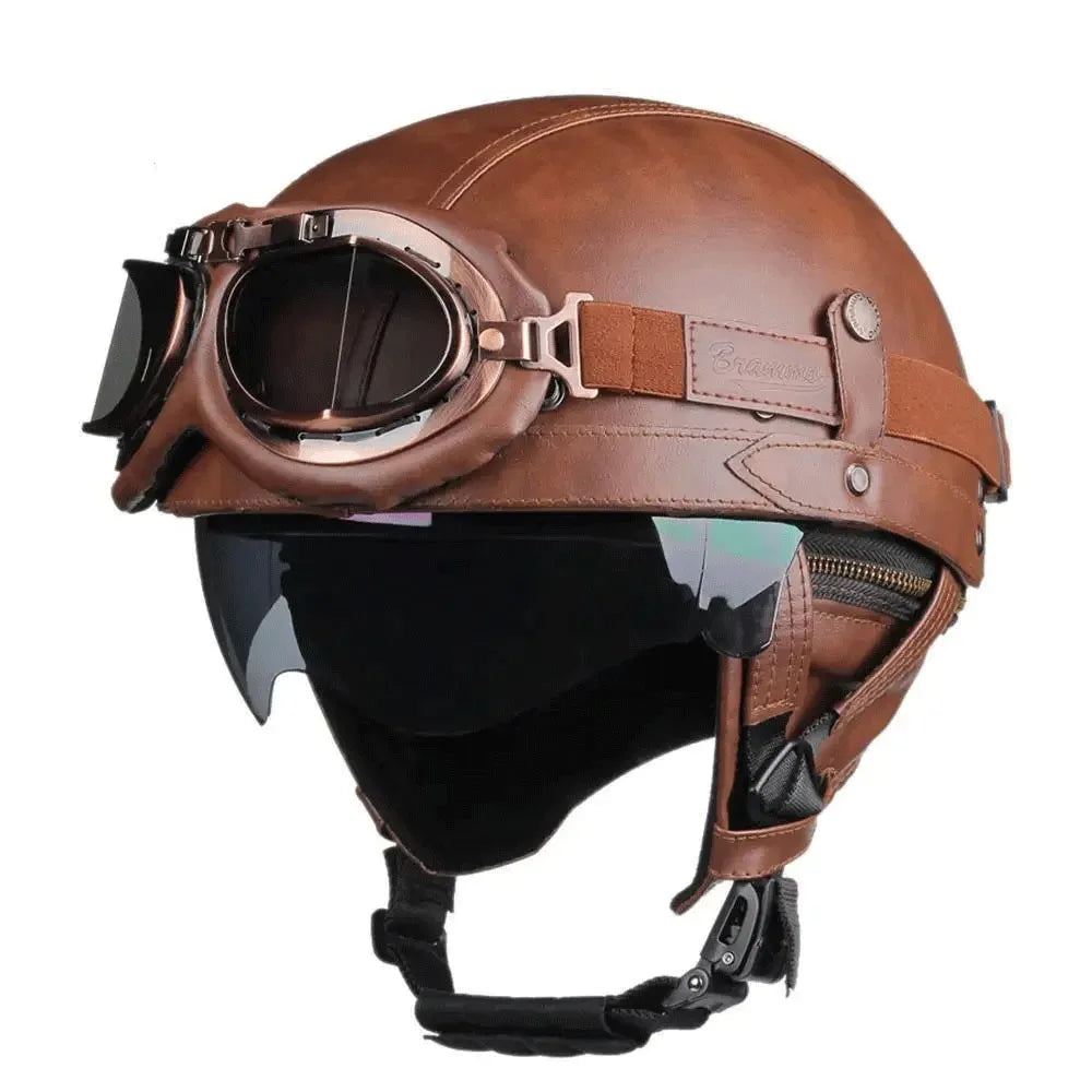 casque moto scooter dessus cuir vintage homme femme