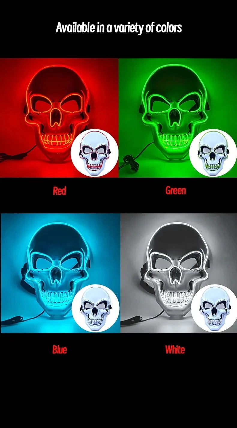 masque crâne d'halloween adultes équipé de LED couleurs aux choix