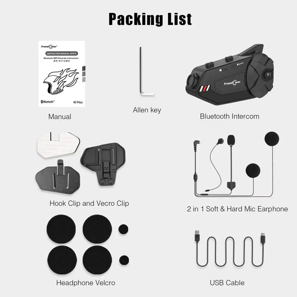 caméra de casque moto bluetooth 1080P