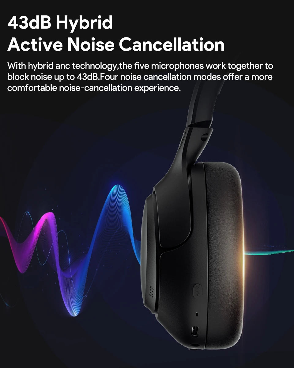 Casque sans fil H3 ANC, Bluetooth 5.4, audio haute résolution, 43dB