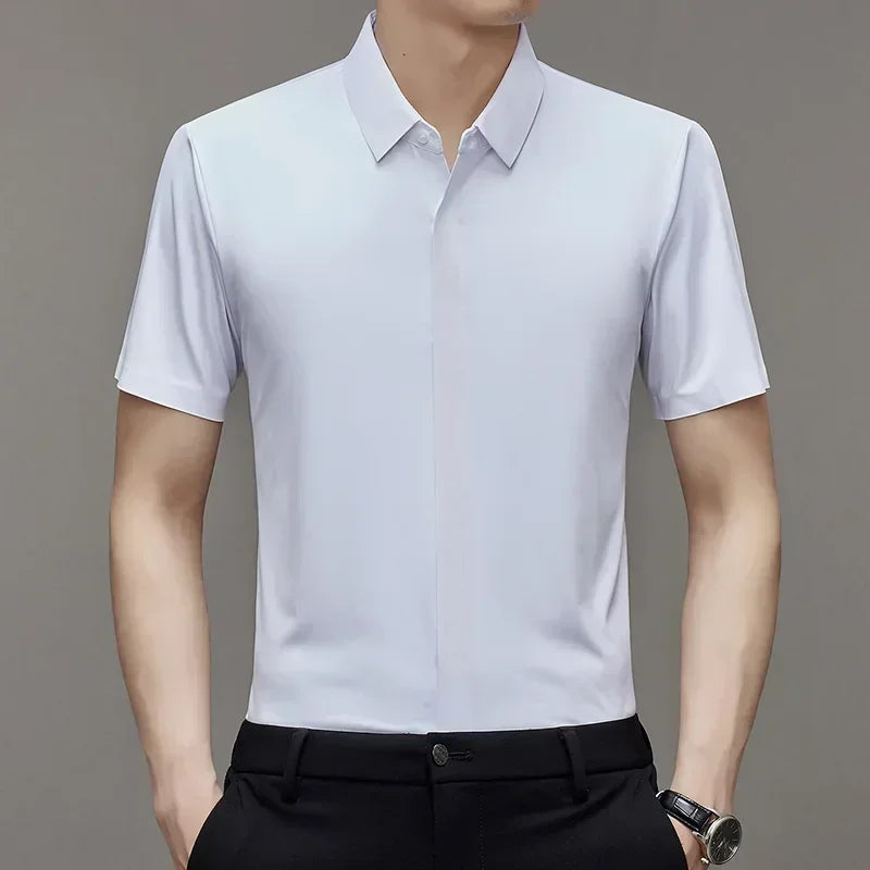 chemise hommes décontracté en soie polyester slim