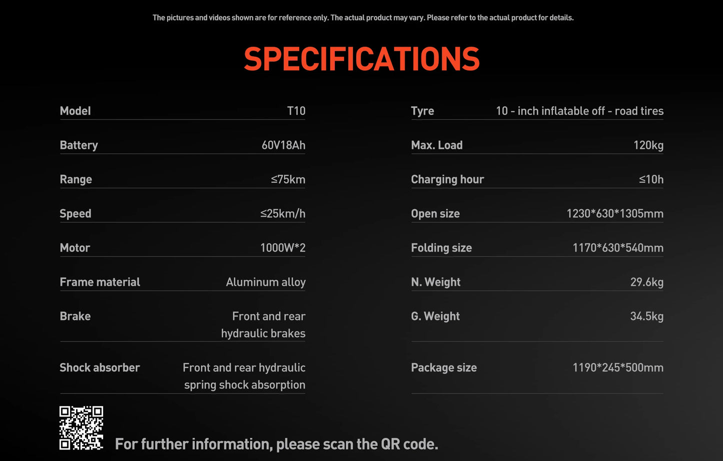 JOYOR T10 Trottinette Electrique Pliable Pour Adulte , Moteur 1000 W tout terrain