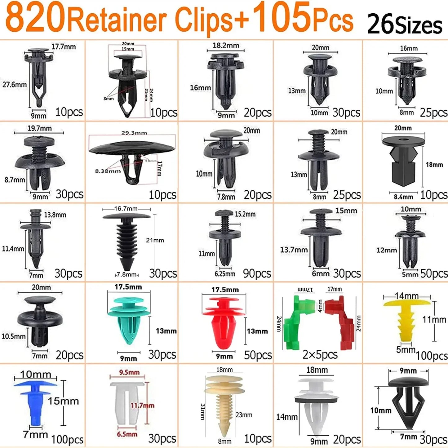 Kit de clips de fixation de voiture avec ou sans outillages