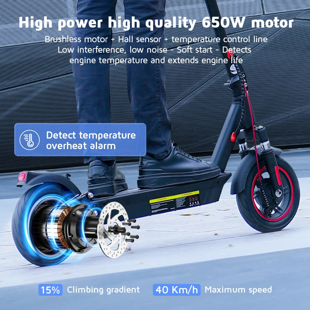 IScooter- Électrique Pliable i10 adulte, Autonomie Maximale de 45km, 650W, 15Ah, 10 Pouces