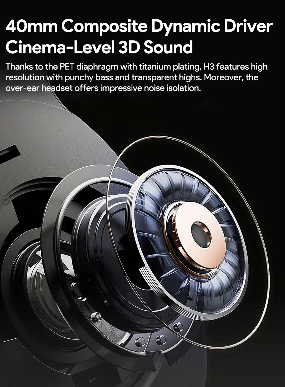 Casque sans fil H3 ANC, Bluetooth 5.4, audio haute résolution, 43dB