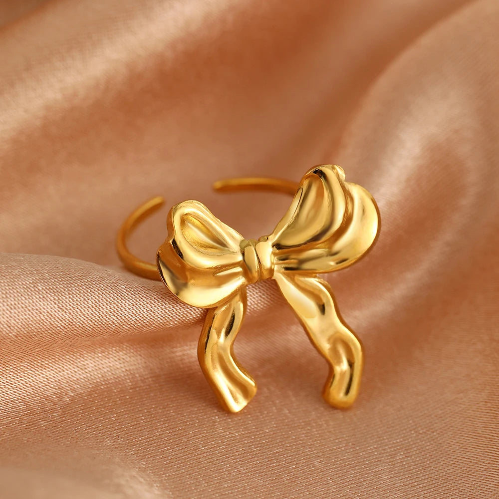 bague dorée ou argent à nœud en acier inoxydable, élégante pour femmes