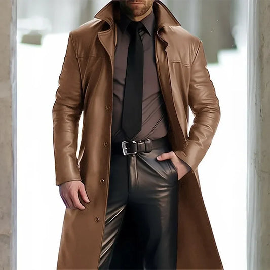 veste longue décontracté cuir polyuréthane pour hommes