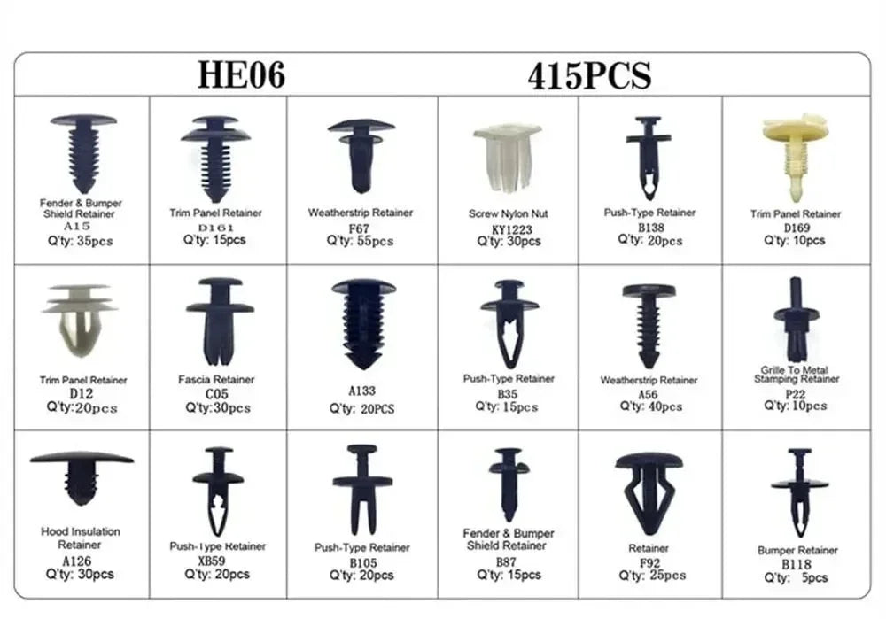 Kit de clips de fixation de voiture avec ou sans outillages