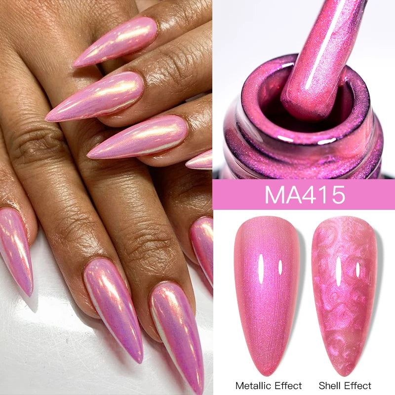 Vernis à ongles rose métallisé nacré, effet miroir UV LED