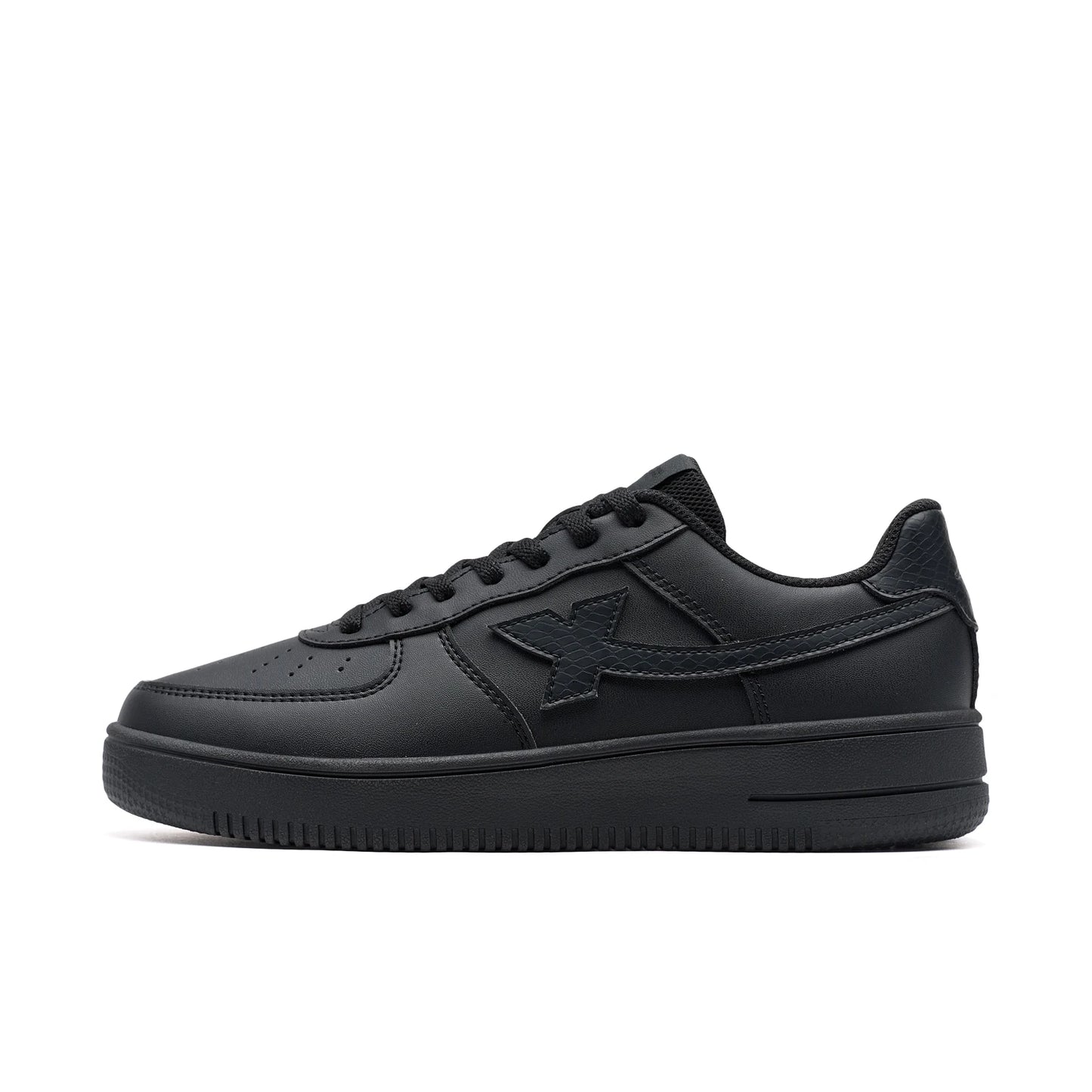 Chaussures de skate homme noires à lacets, semelle épaisse et empiècement bleu foncé