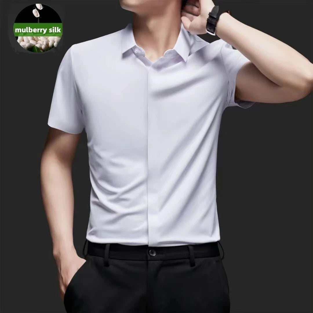 chemise hommes décontracté en soie polyester slim
