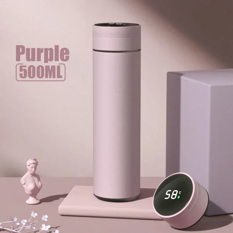 Bouteille thermos isotherme violette avec écran numérique de température 58°C