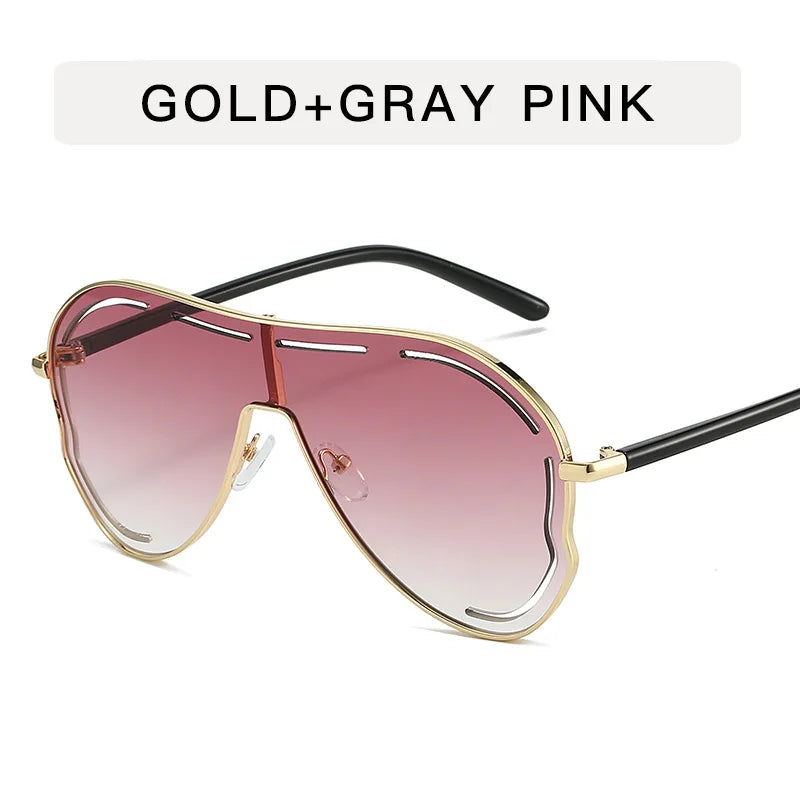 Lunettes de soleil oversize vintage à monture dorée et verres rosés dégradés