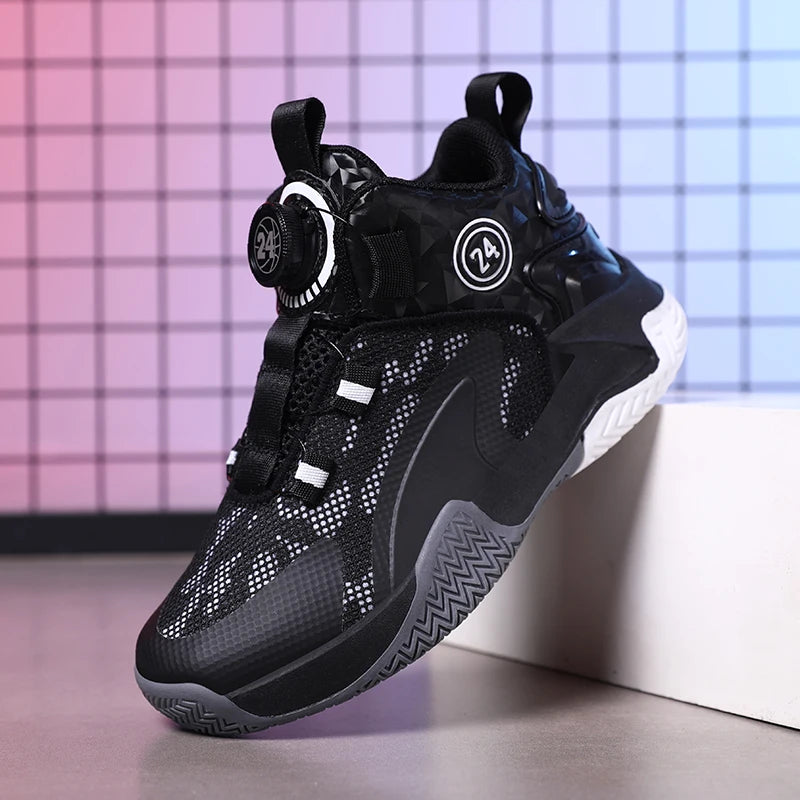 Chaussures de basket-ball pour enfants lacets a serrage automatique