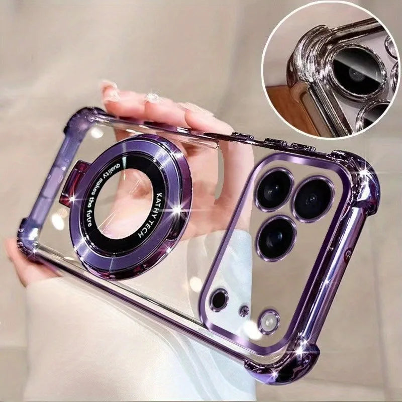 Coque magnétique transparente en TPU de qualité supérieure pour iPhone 17 16 15 14 13 12 11 Pro Max 16 Plus 17 Air avec support d'anneau, étui Transparent plaqué