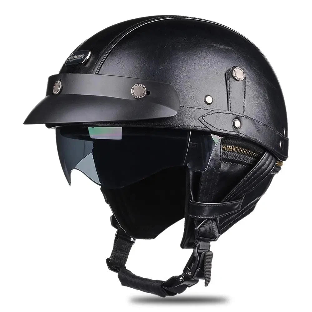 casque moto scooter dessus cuir vintage homme femme