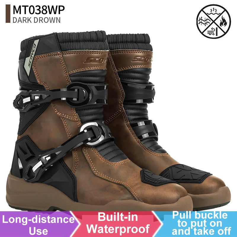 SCOYCO-Bottes de Protection de Moto en Cuir pour Hommes