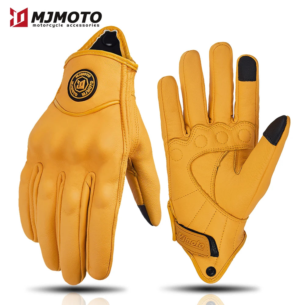 Gants de Moto en cuir rétro classique perforé ou non/ antidérapant hommes/femmes