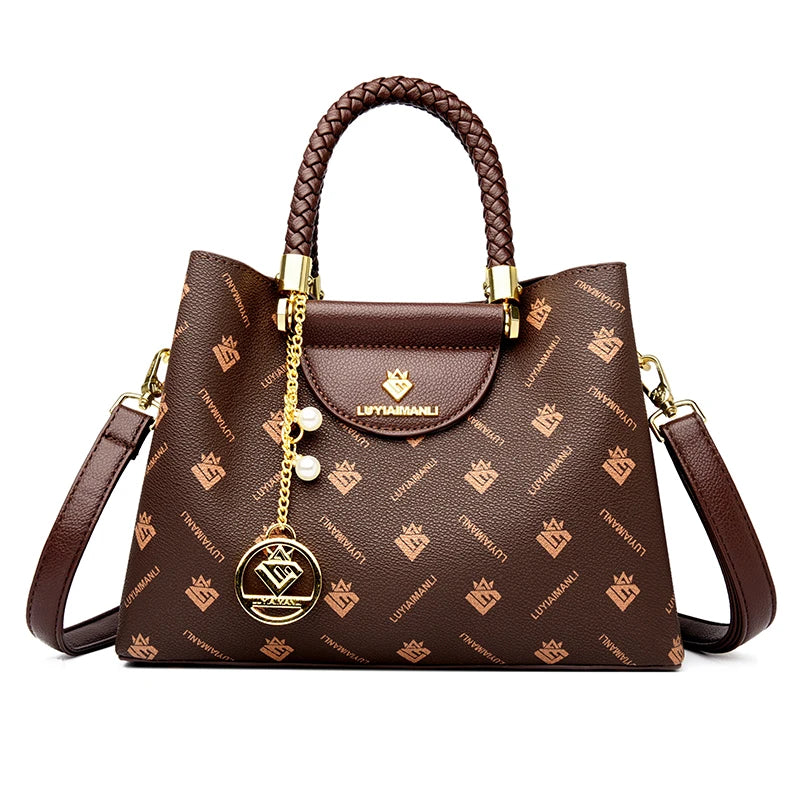 Poignée tissée véritable cuir de haute qualité conçue pour femmes chic