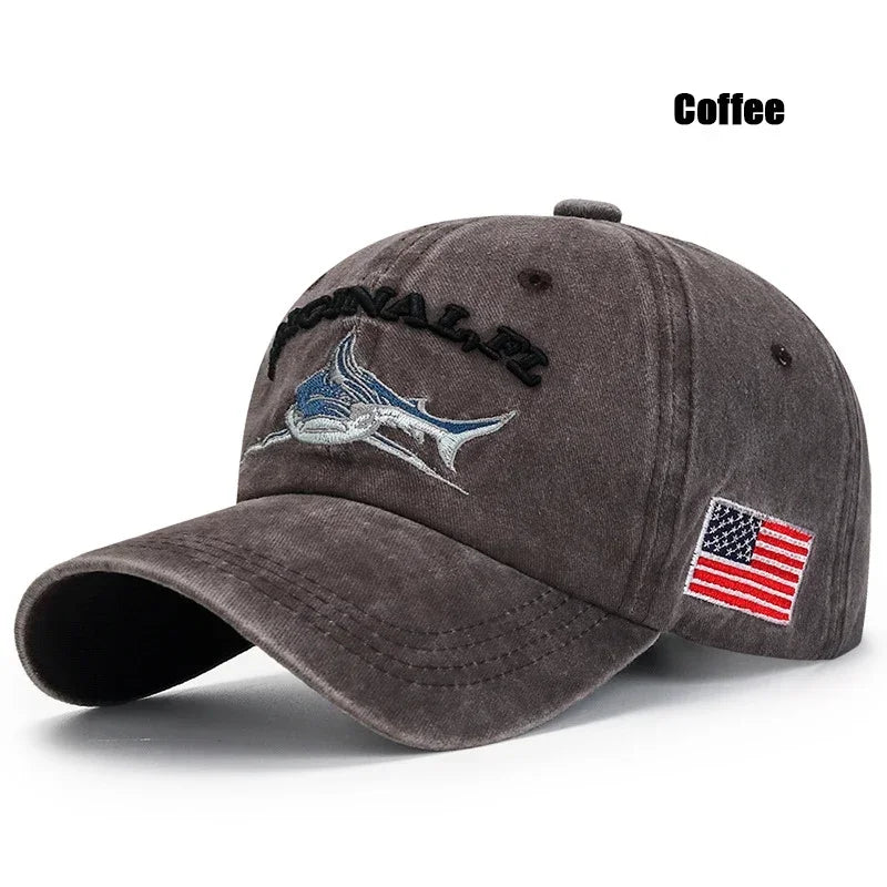 Casquette de baseball requin brodée délavée
