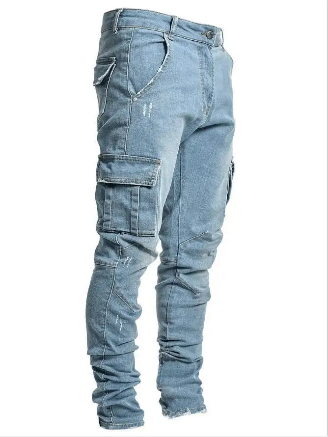 Jean Cargo Homme Slim Denim Multi-Poches - Pantalon Streetwear Élastique | MONASTORESHOP.COM