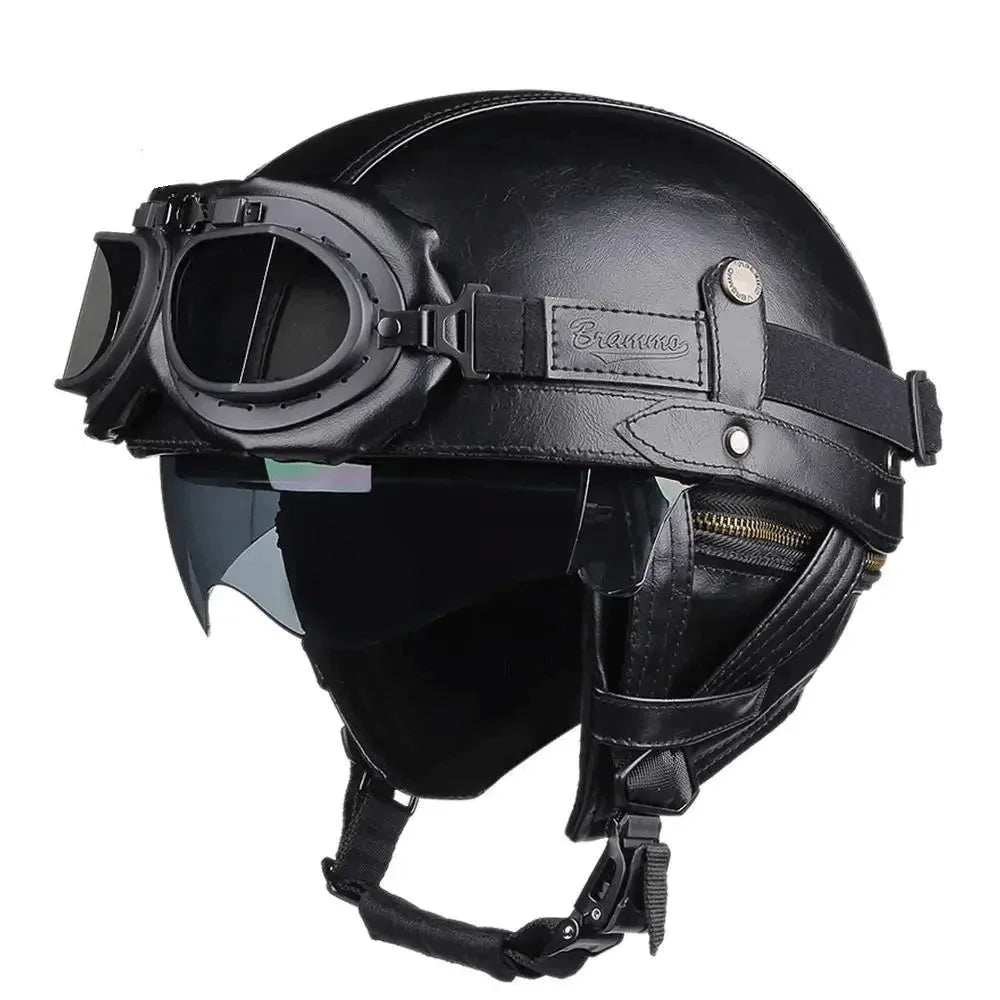 casque moto scooter dessus cuir vintage homme femme