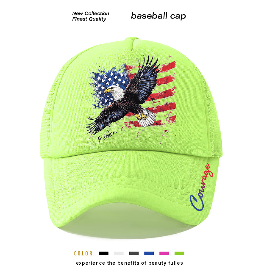 Casquette vert fluo en mesh avec motif aigle USA et logo Courage sur le côté