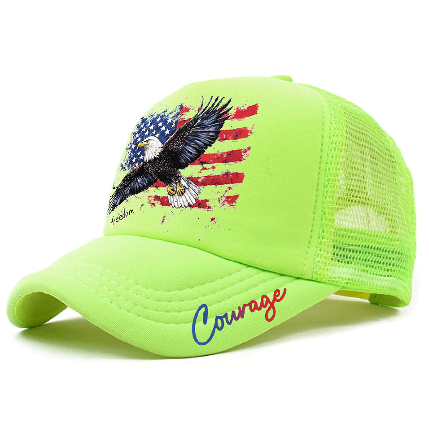 Casquette vert fluo en mesh avec motif aigle USA et logo Courage