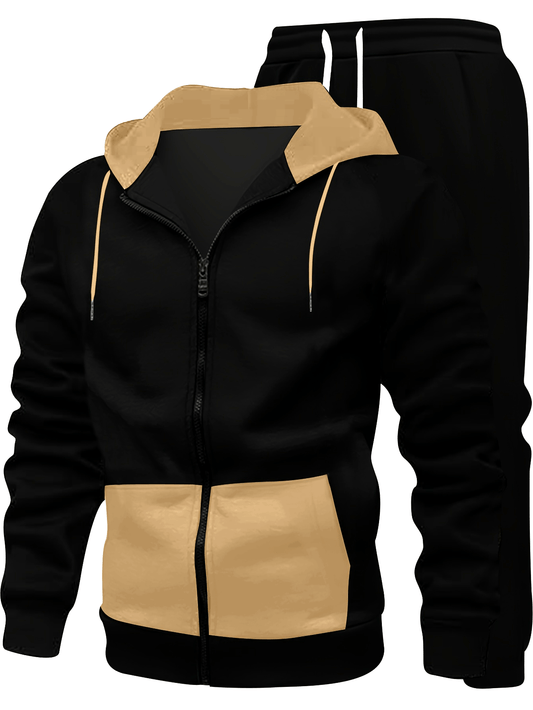Ensemble Homme Sportswear 2 Pièces - Veste Zippée à Capuche & Pantalon Jogging Color-Block