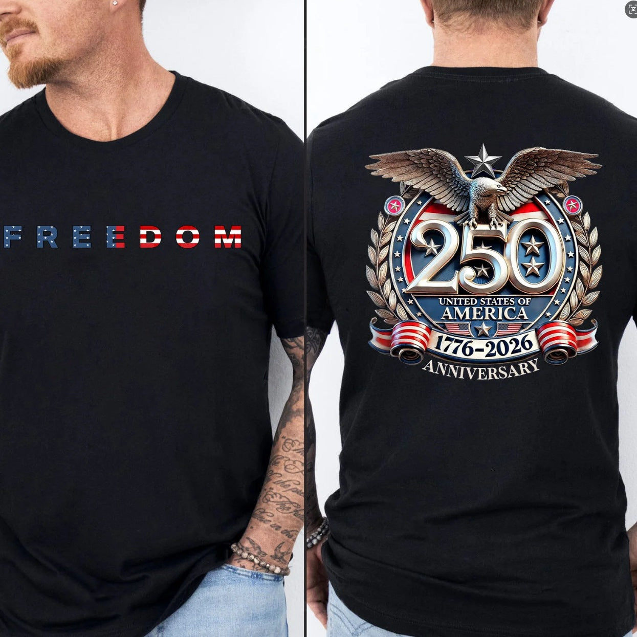T-shirt noir homme avec « FREEDOM » devant et grand aigle « 250 » au dos