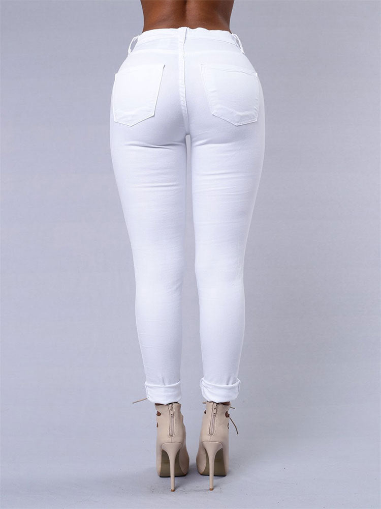 Jean skinny taille haute blanc, poches arrière et coupe ajustée