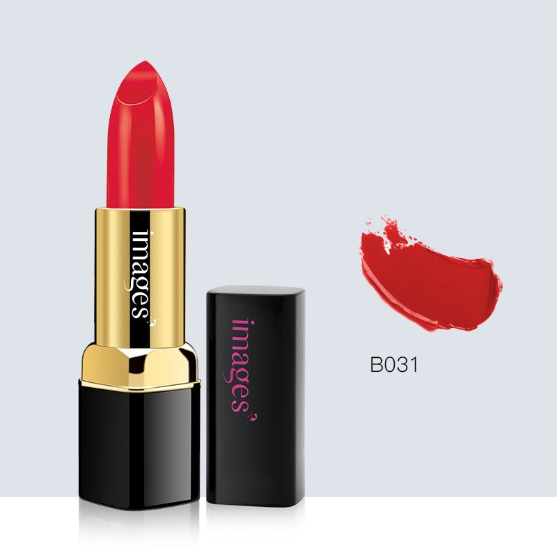 Rouge à lèvres hydratant rouge vif, stick et étui noirs, marque B031