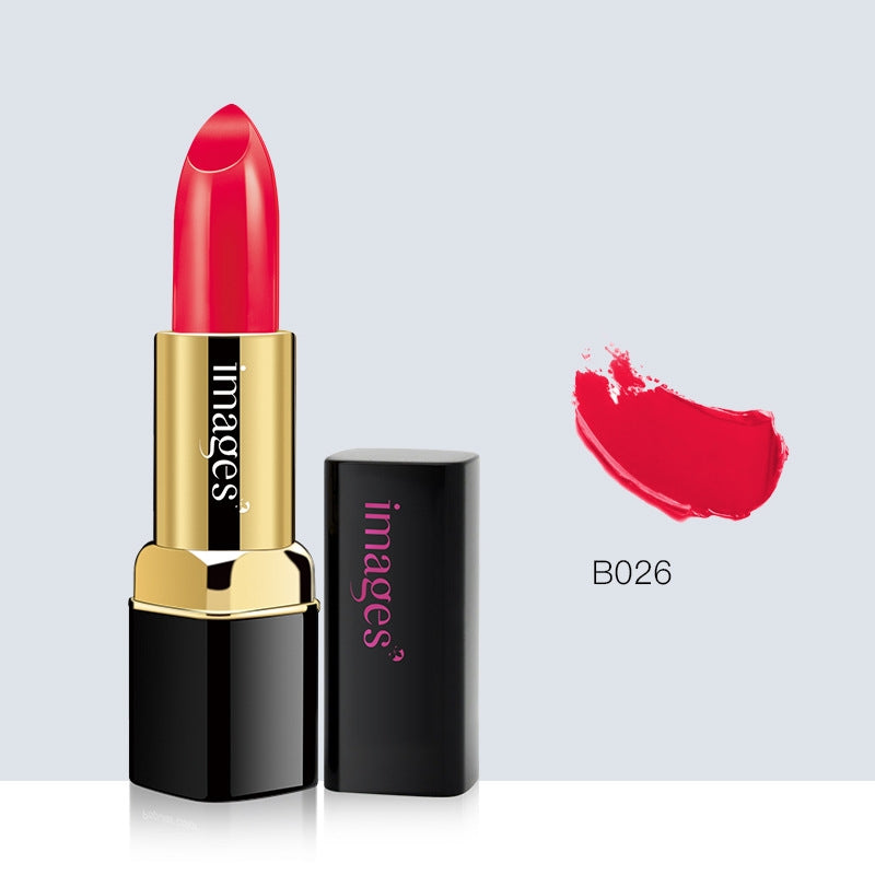 Rouge à lèvres en tube noir et doré, teinte rouge, avec empreinte B026