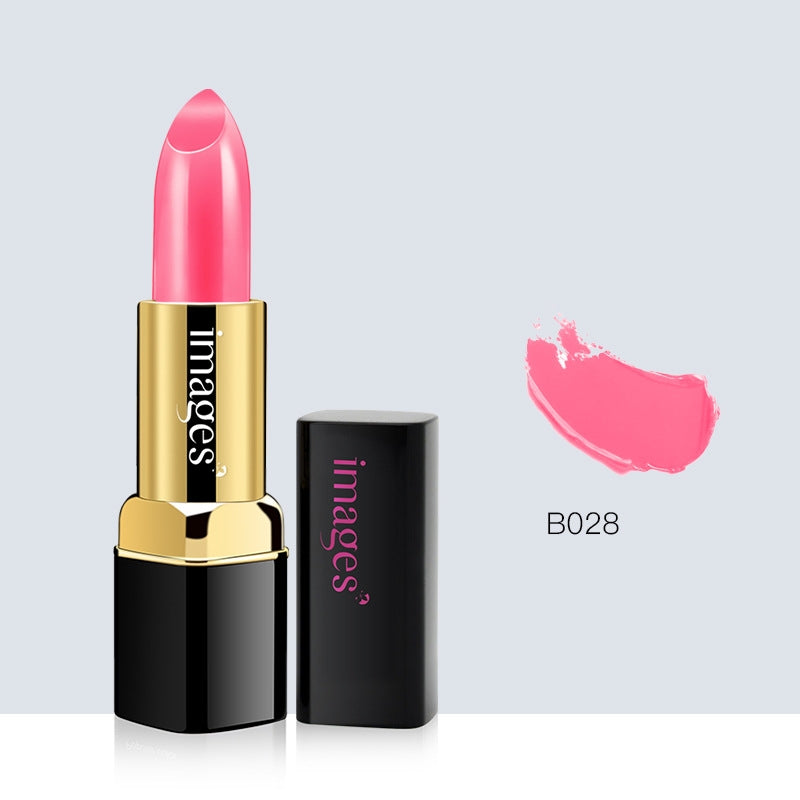 Rouge à lèvres hydratant rose clair, stick et étui noirs, trace B028