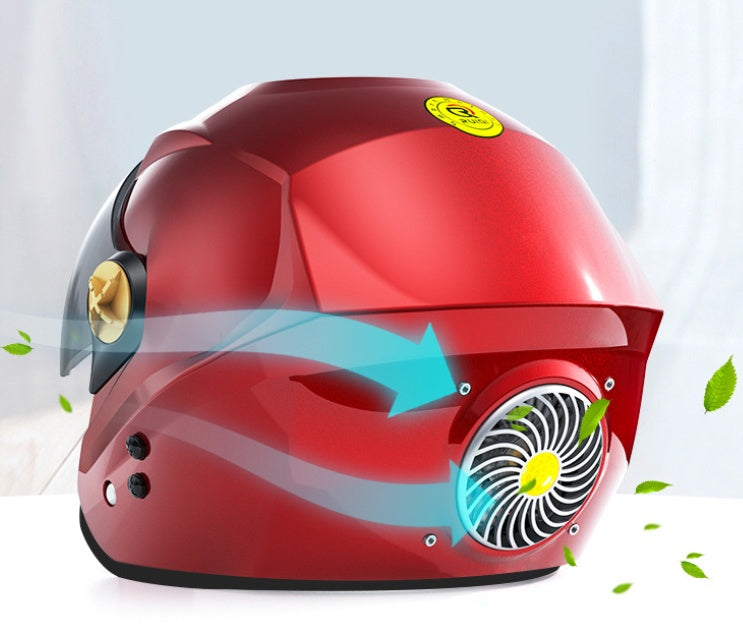 Casque moto rouge avec grille de ventilation, motif au design lumineux, coque ABS.