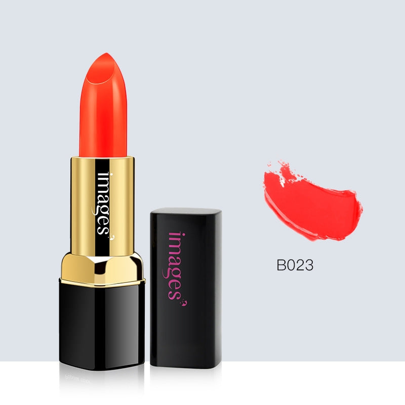 Rouge à lèvres hydratant rouge orangé, stick et étui noirs, trace B023