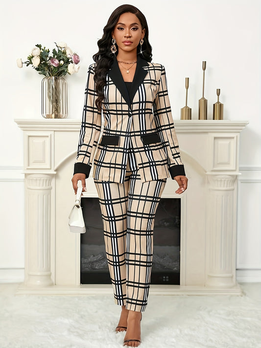 Ensemble Tailleur Femme Casual - Veste Motifs Géométriques + Pantalon