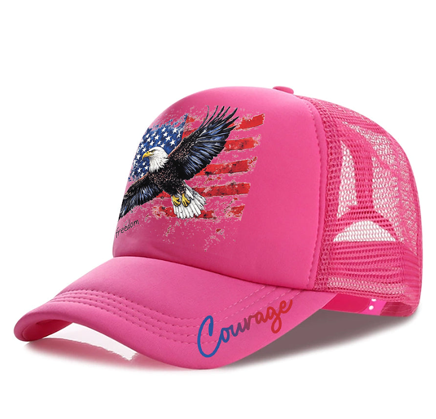 Casquette rose fuchsia en mesh avec motif aigle USA et logo Courage