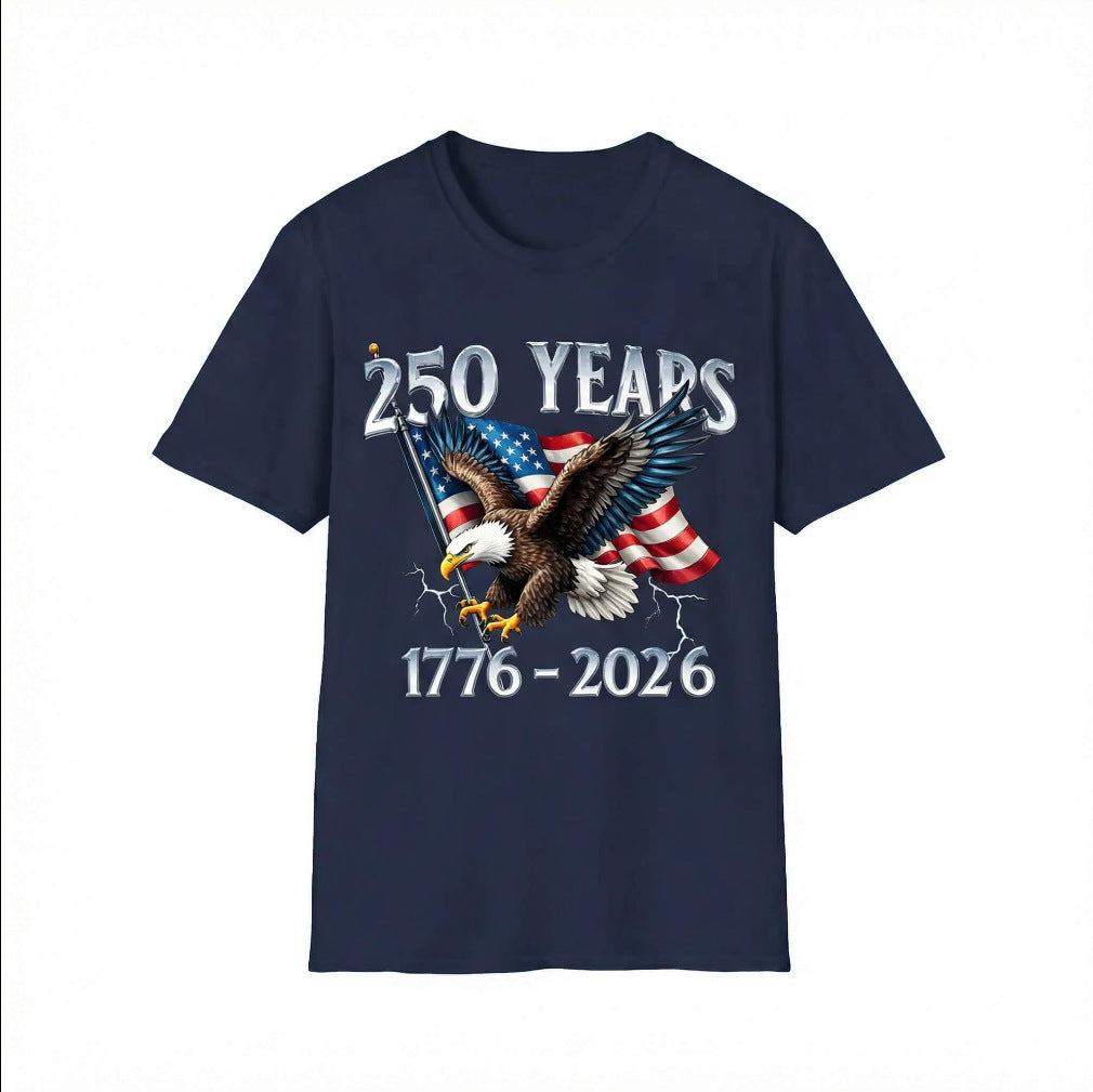 T-shirt bleu marine homme avec impression d’aigle « 250 YEARS 1776-2026 »