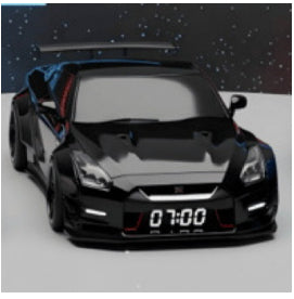 Réveil voiture supercar noire: écran 07:00, phares et calandre