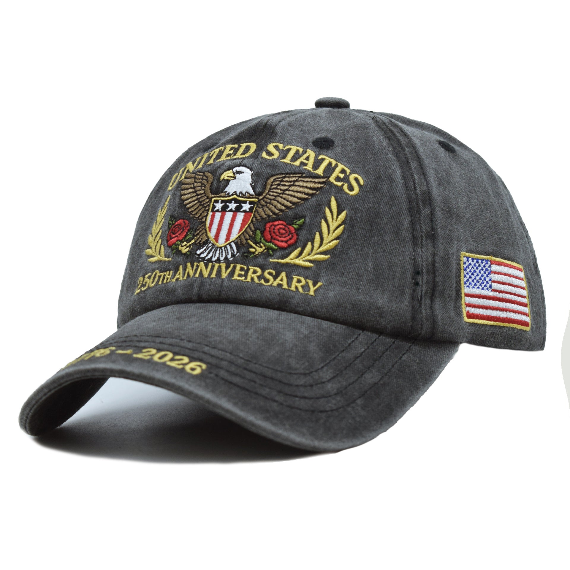 Casquette snapback noire brodée «UNITED STATES 250th Anniversary» et patch drapeau