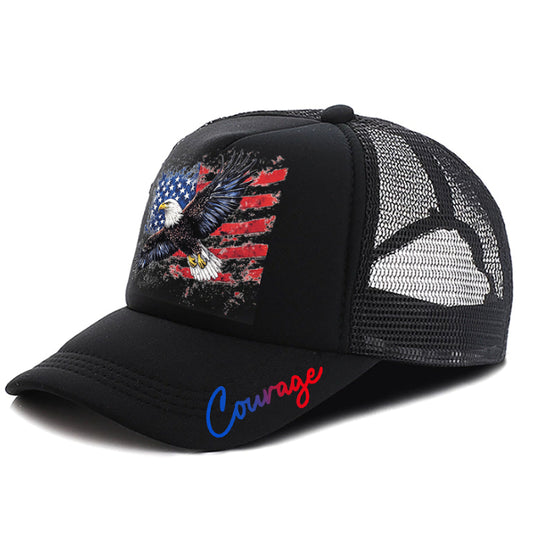 Casquette noire en mesh avec motif aigle USA brodé et inscription Courage