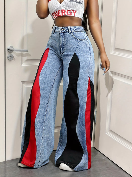 Jean Femme Taille Haute Jambes Larges - Denim Streetwear Élégant Bleu - Pantalon Wide Leg Tendance Toutes Saisons