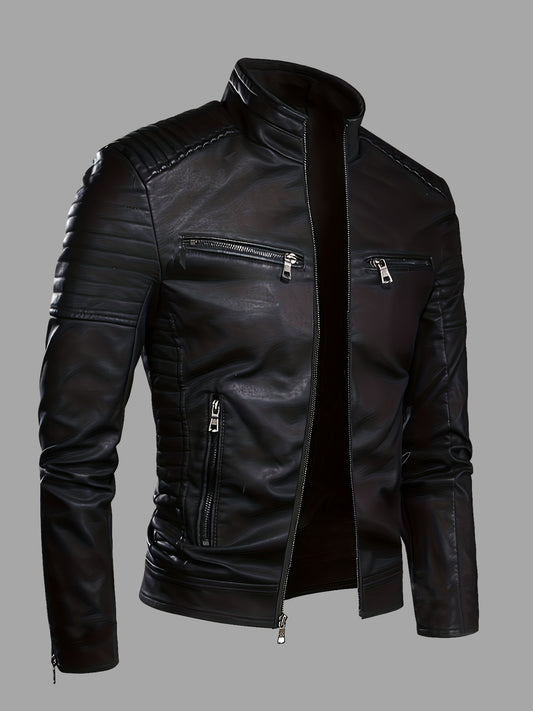 🏍️ Veste Biker Homme Col Montant Zippée - Coupe Ajustée ✨