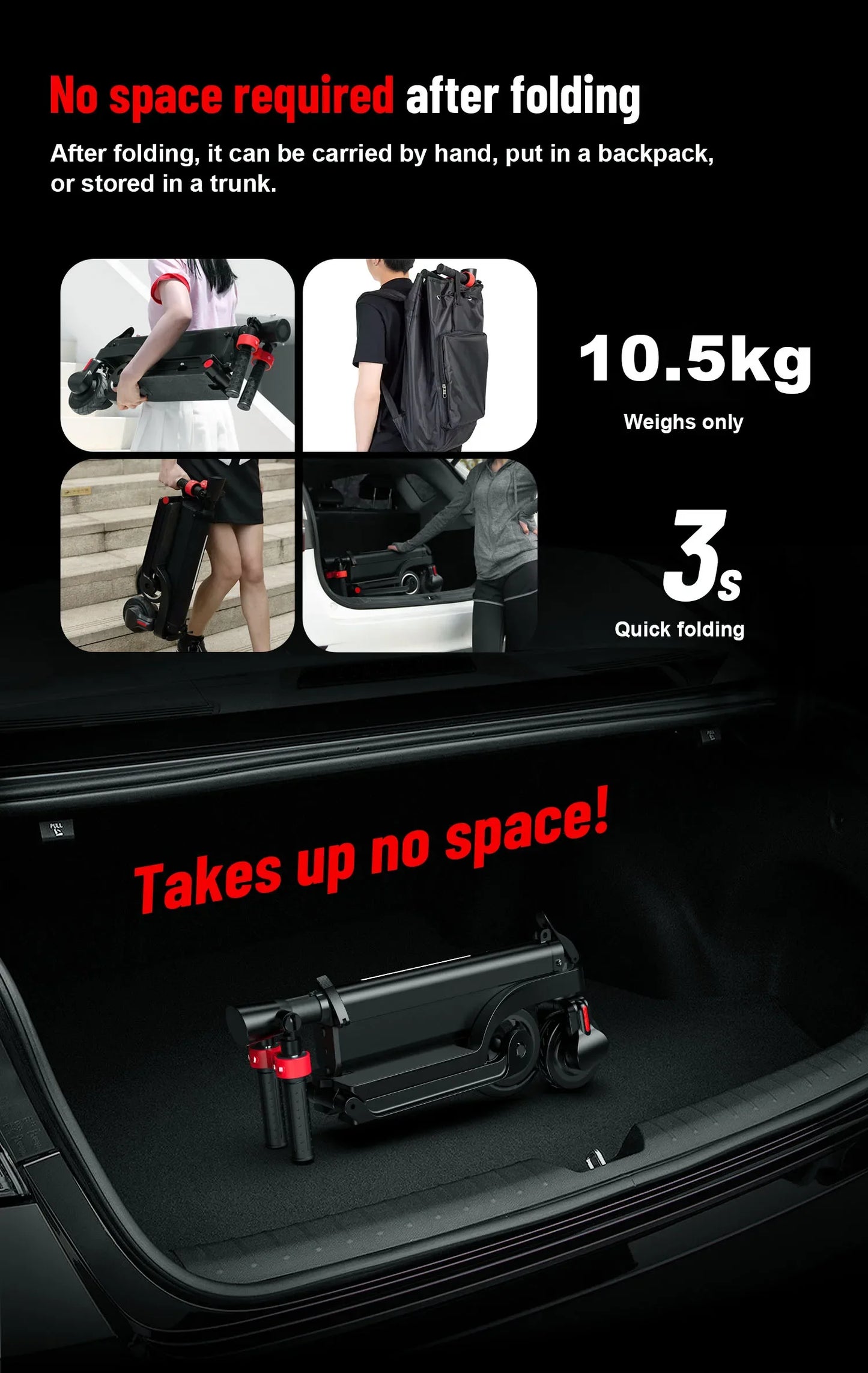 E-scooter sac a dos entierement pliant pour adultes /25KM/H maxi/au choix double batteries