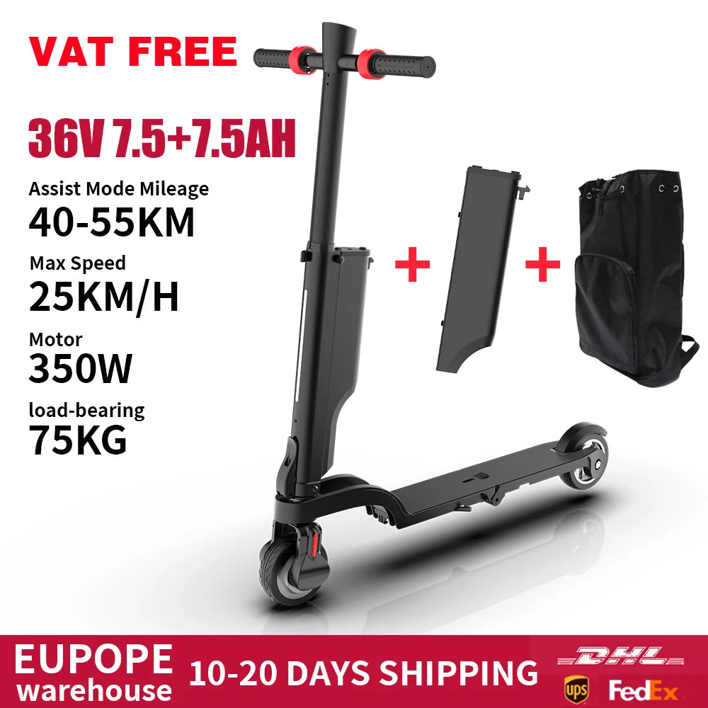 E-scooter sac a dos entierement pliant pour adultes /25KM/H maxi/au choix double batteries
