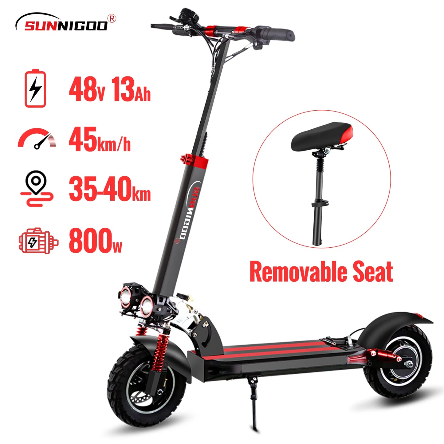Trottinette Électrique Pliable Adulte 10'' Tout-Terrain 48V 45km/h avec Siège