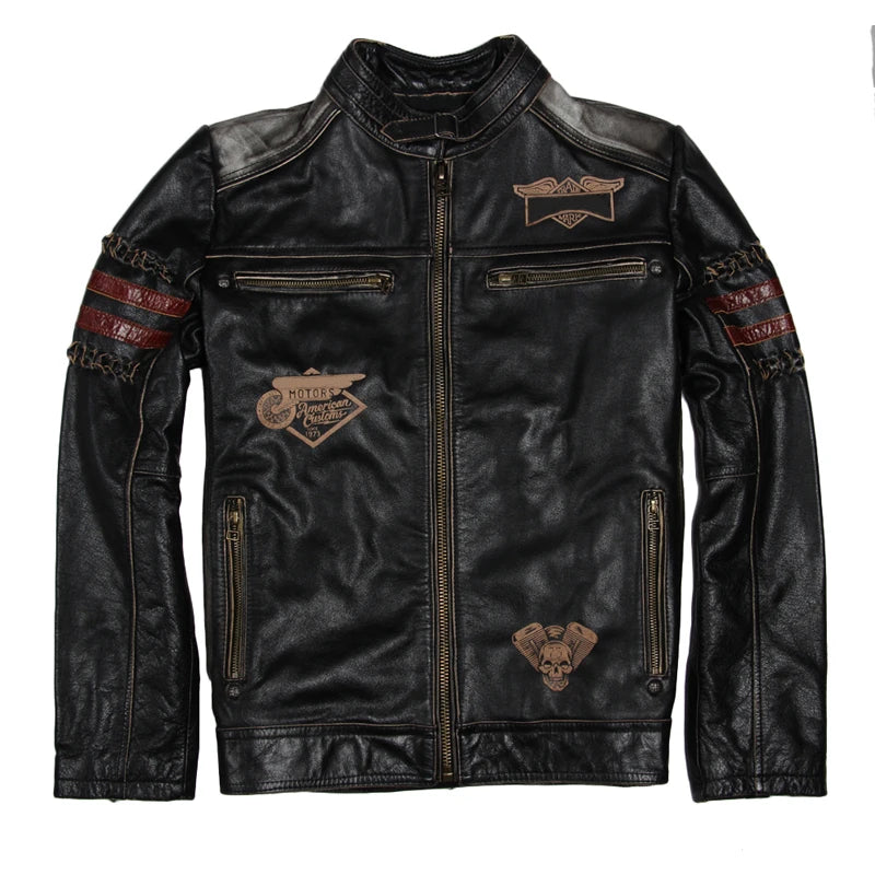 Veste Moto Homme Cuir Vachette Véritable - Style Vintage Biker | MONASTORESHOP.COM